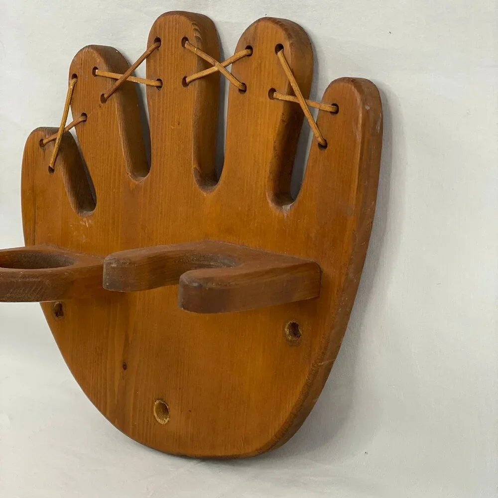 Vintage Wall Hanging Wooden Baseball Bat & Ball Display Rack Holder Mitt Glove